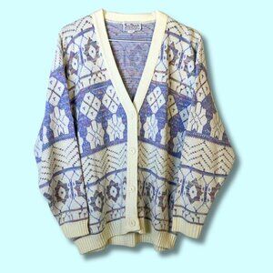 Vintage 80s Nan Dorsey Purple Pink White Trim Button Up Cardigan